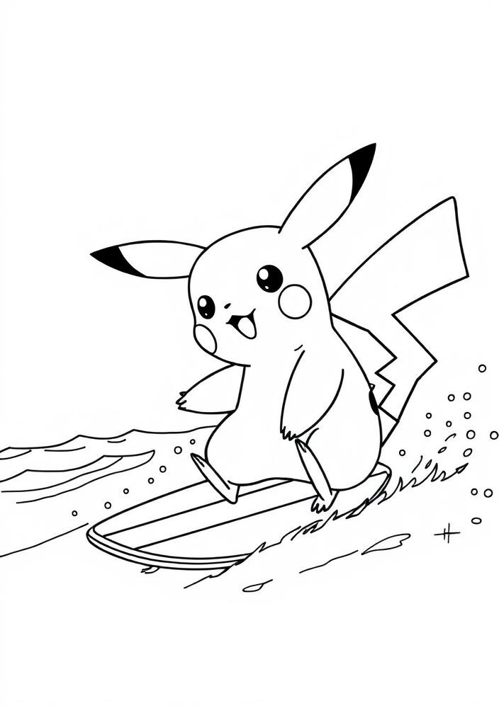 Desenho de Pikachu surfando na praia para colorir