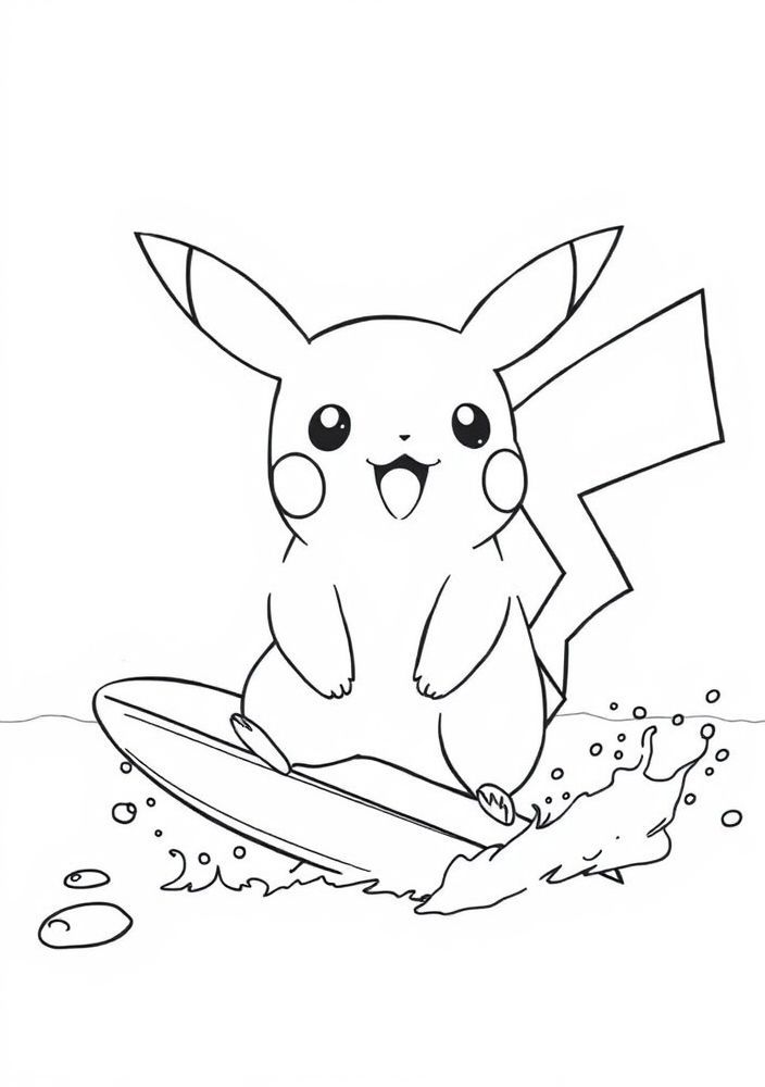Desenho de Pikachu surfando na praia para colorir