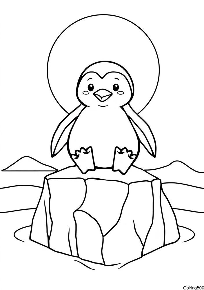Desenho de Pinguim em um Iceberg para Colorir