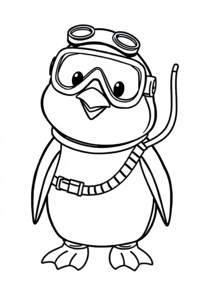 Desenho de Pinguim fofinho com escafandro para colorir