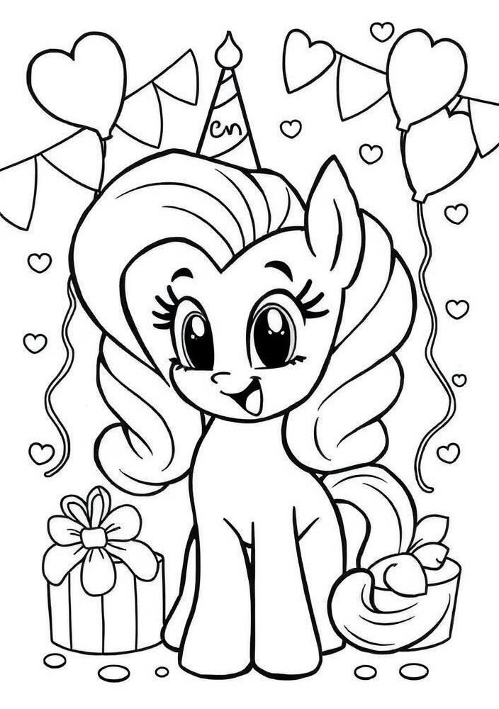 Desenho de Pinkie Pie organizando uma festa para colorir