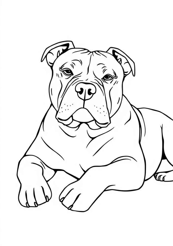 Desenho de Pit Bull em ambiente relaxado para colorir