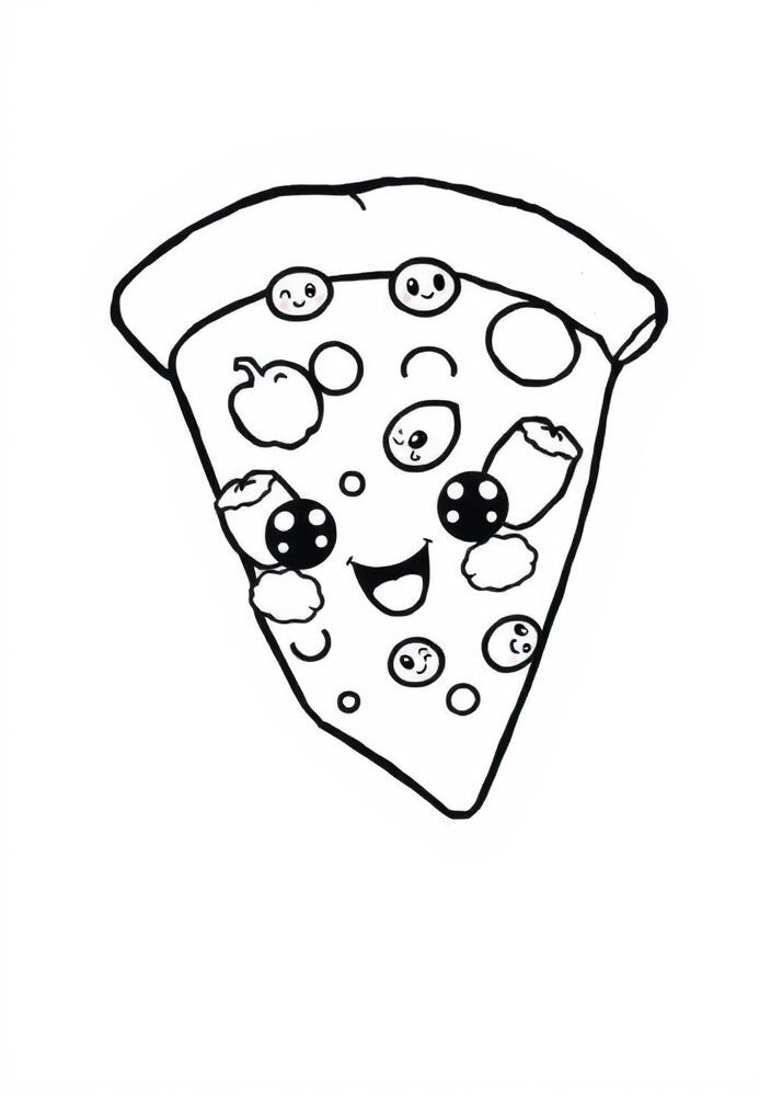 Desenho de Pizza Kawaii para Colorir