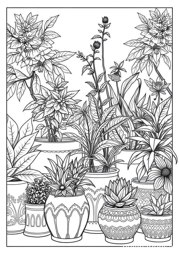 Desenho de Plantas em Vaso para colorir