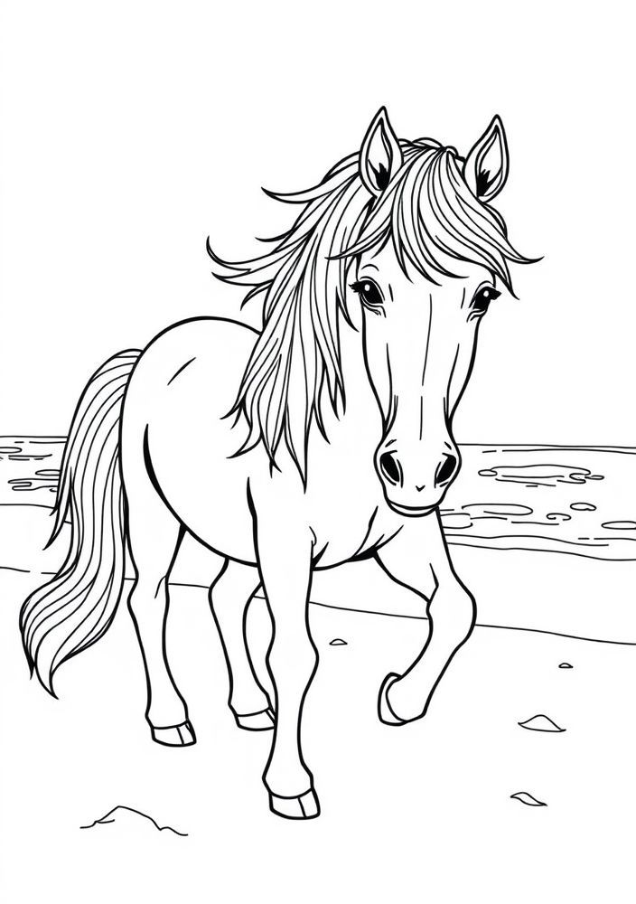 Desenho de Pôneis brincando na praia para colorir