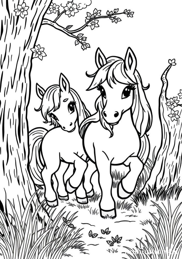 Desenho de Pôneis em um Jogo de Esconde-Esconde para colorir