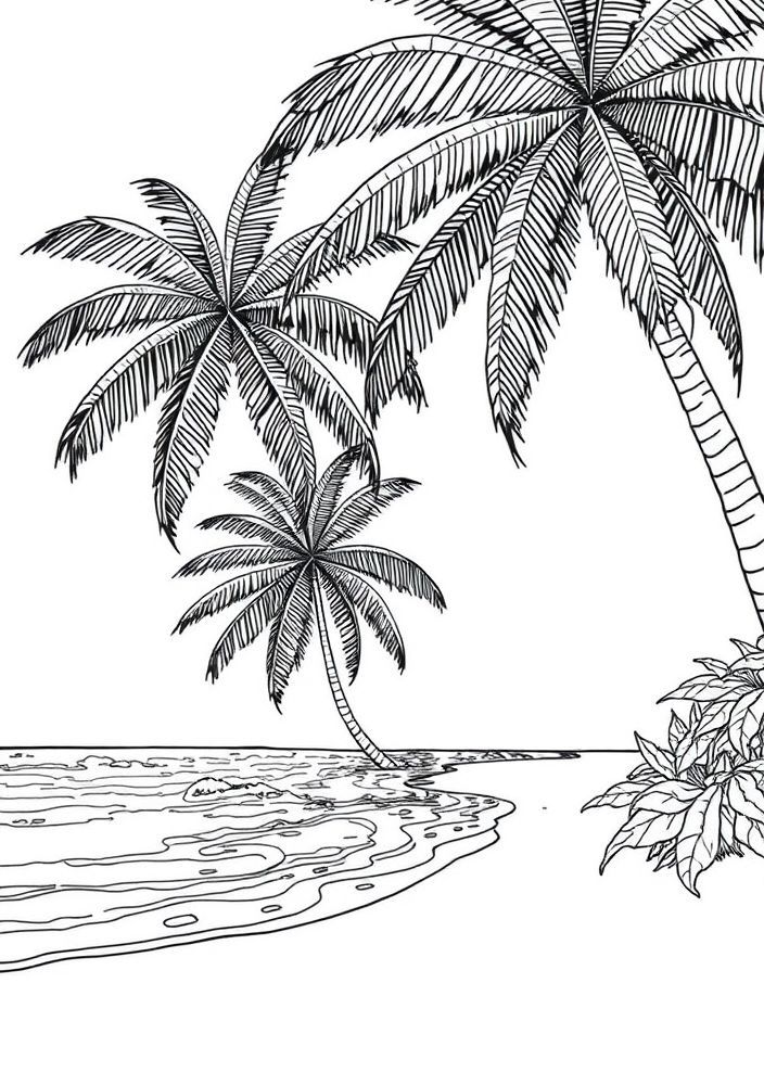 Desenho de Praia Tropical para colorir