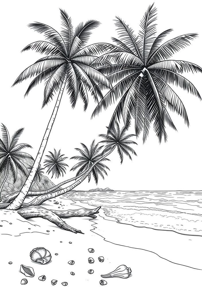 Desenho de Praia Tropical para colorir