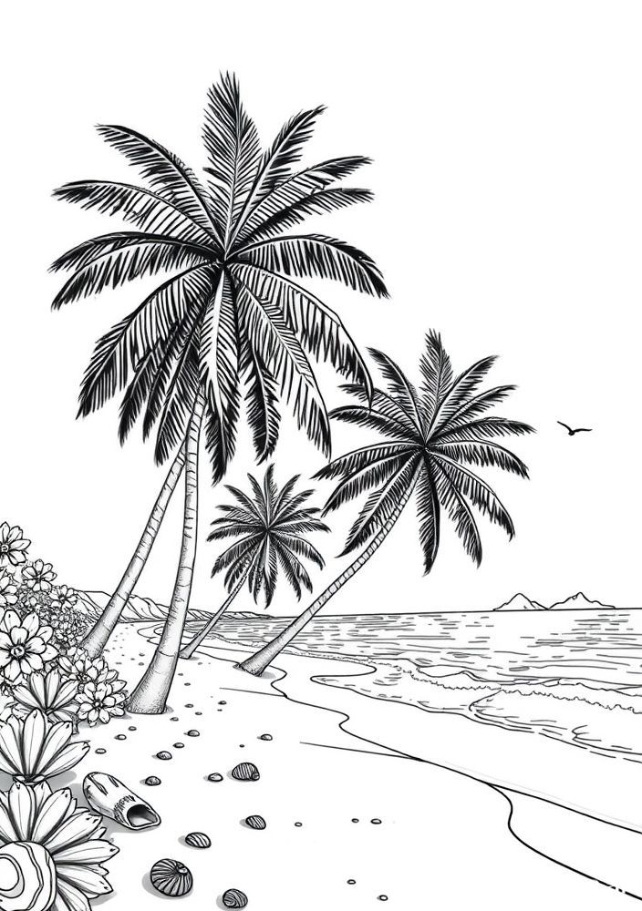 Desenho de Praia Tropical para colorir