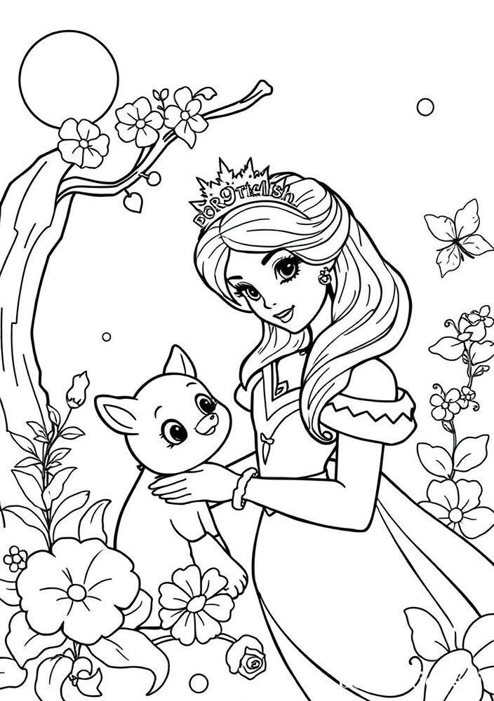 Desenho de Princesa com Animal de Estimação para colorir