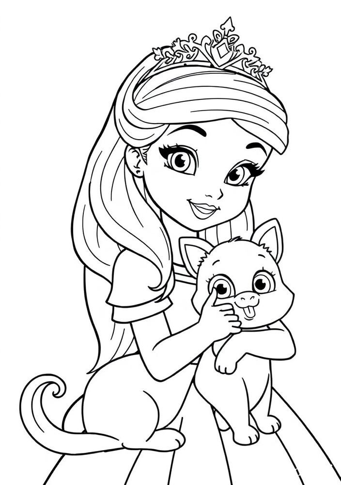 Desenho de Princesa com Animal de Estimação para colorir