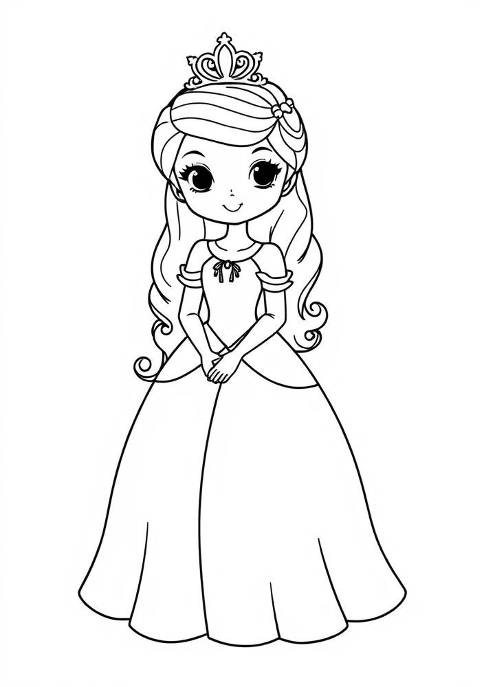 Desenho de Princesa com vestido longo para colorir