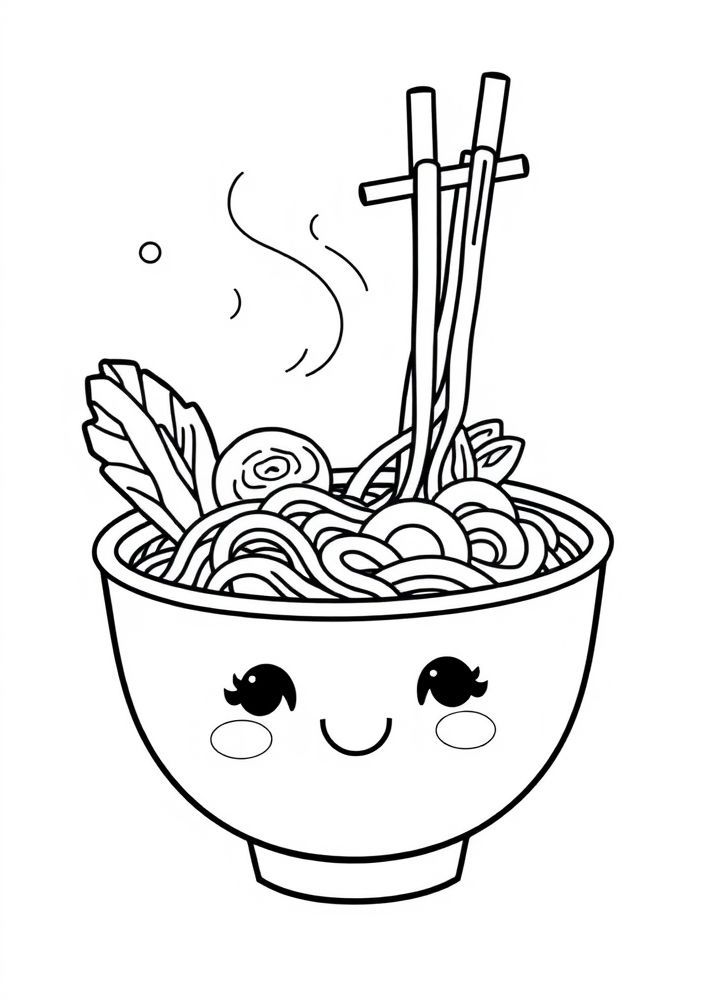 Desenho de Ramen Kawaii para Colorir