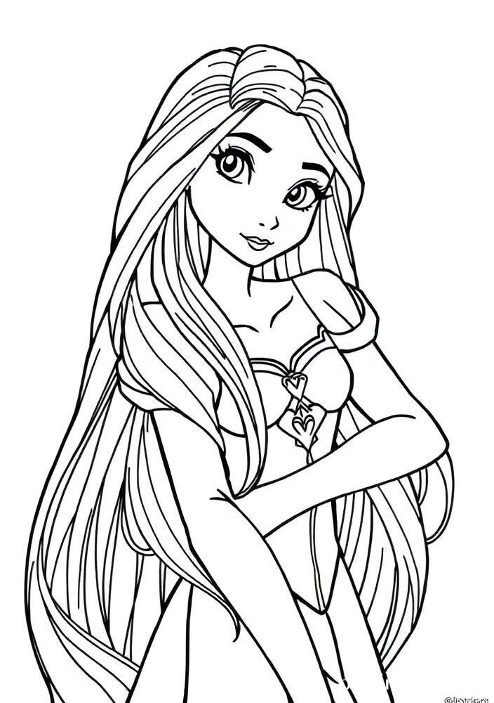 Desenho de Rapunzel com Longos Cabelos para colorir