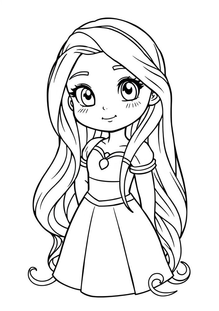 Desenho de Rapunzel com seu cabelo longo para colorir
