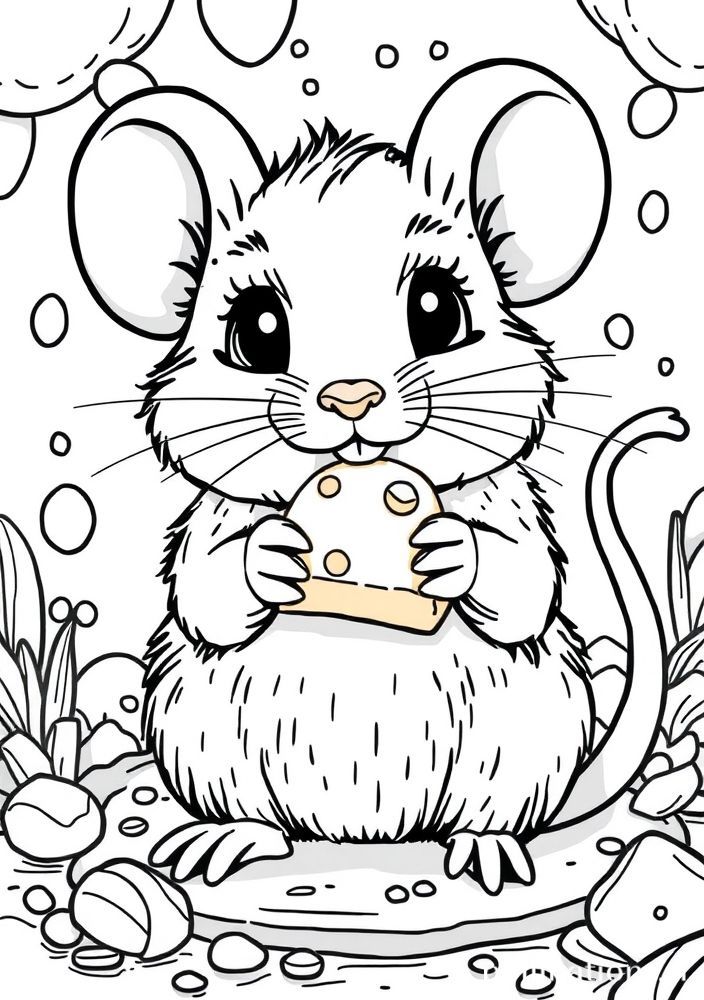 Desenho de Rato com Queijo para colorir