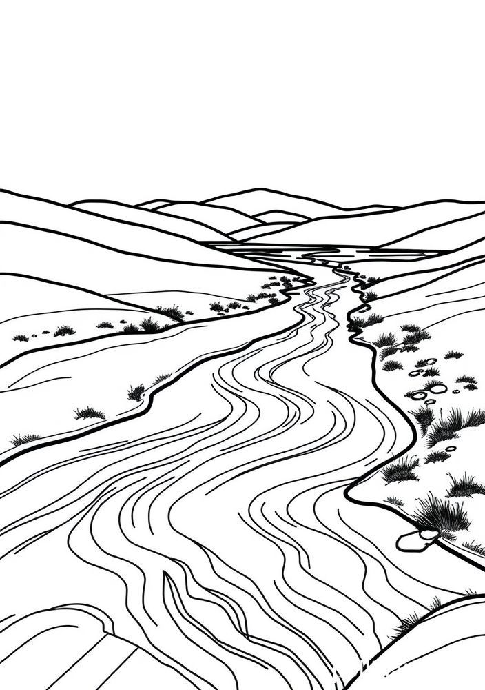 Desenho de Rio e Colinas para colorir