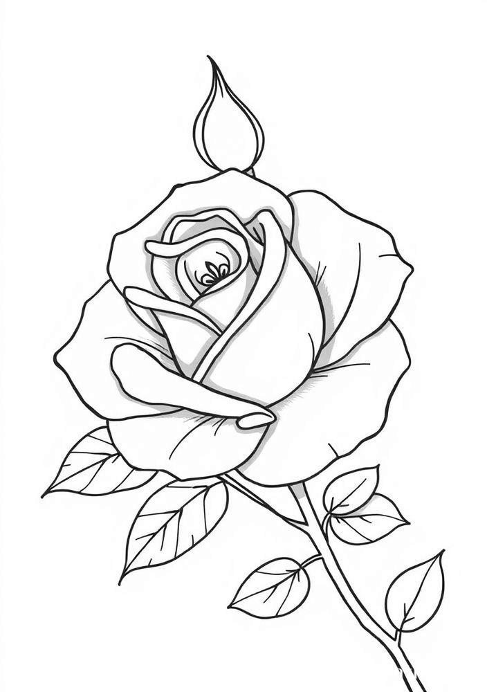Desenho de Rosa Elegante para Colorir
