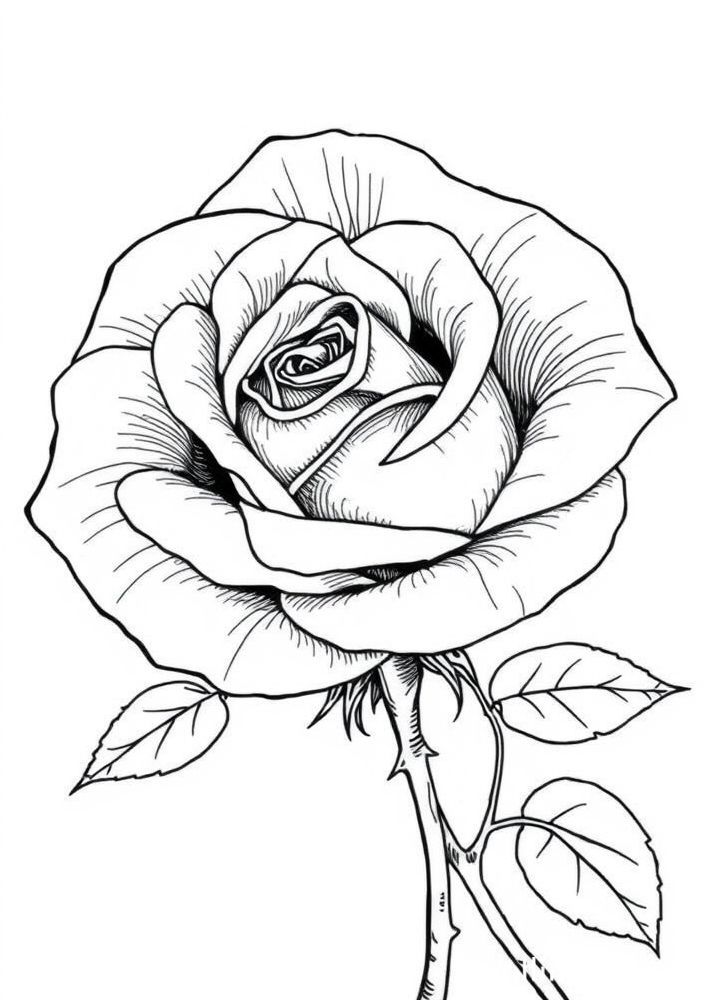 Desenho de Rosa com espinhos para colorir