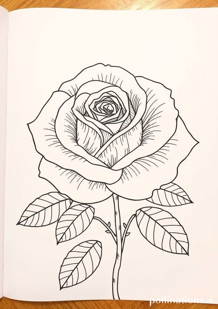 Desenho de Rosa em Detalhes para Colorir