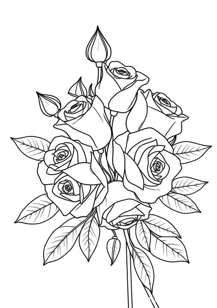 Desenho de Rosas em um Buquê para Colorir