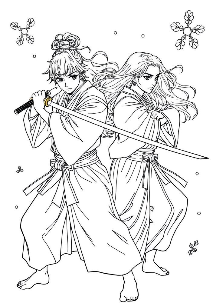 Desenho de Sabito e Makomo para colorir