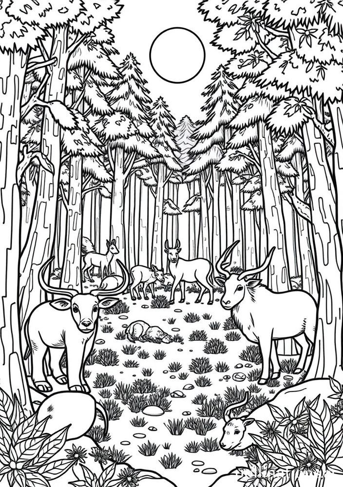 Desenho de Saídas Selvagens de Animais na Floresta para Colorir