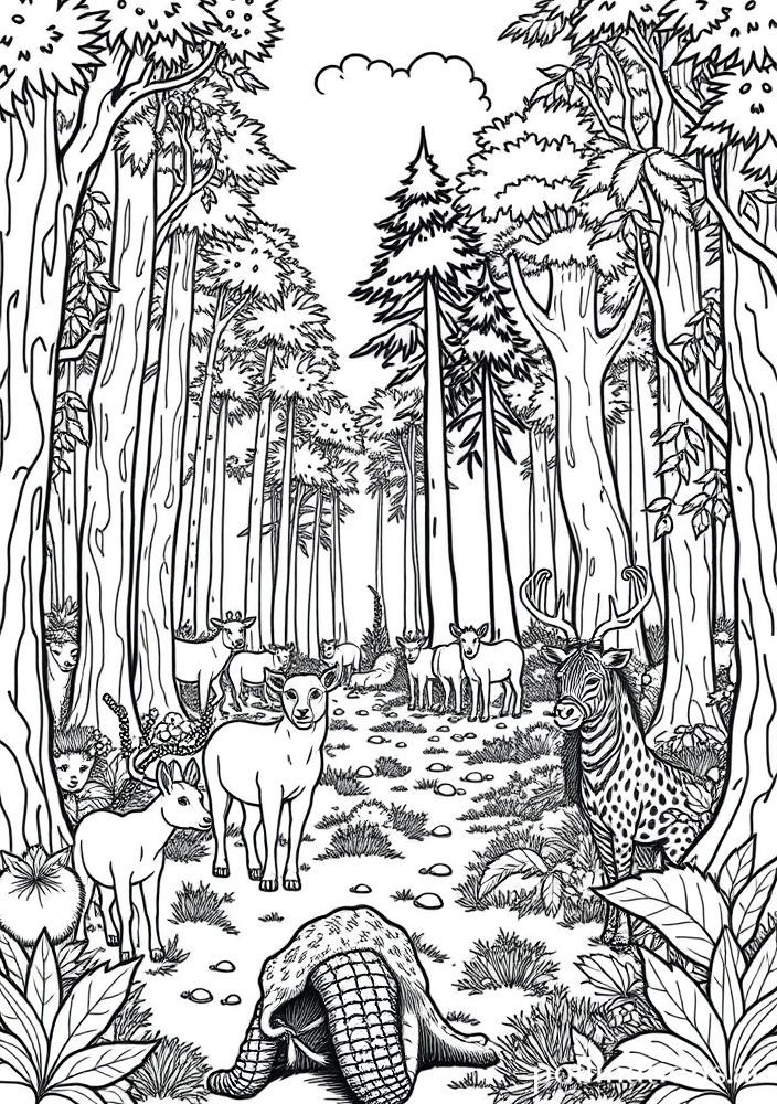 Desenho de Saídas Selvagens de Animais na Floresta para Colorir
