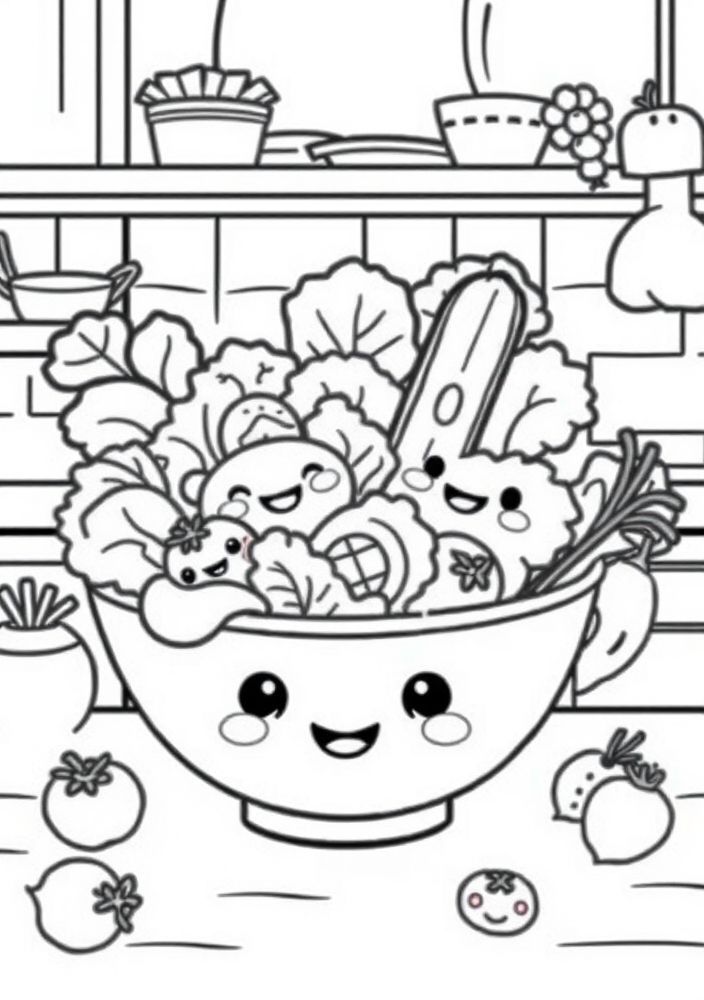 Desenho de Salada Kawaii para colorir