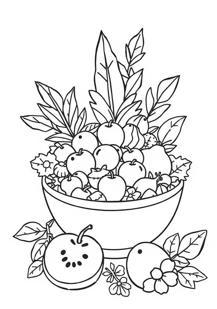 Desenho de Salada de Frutas para Colorir
