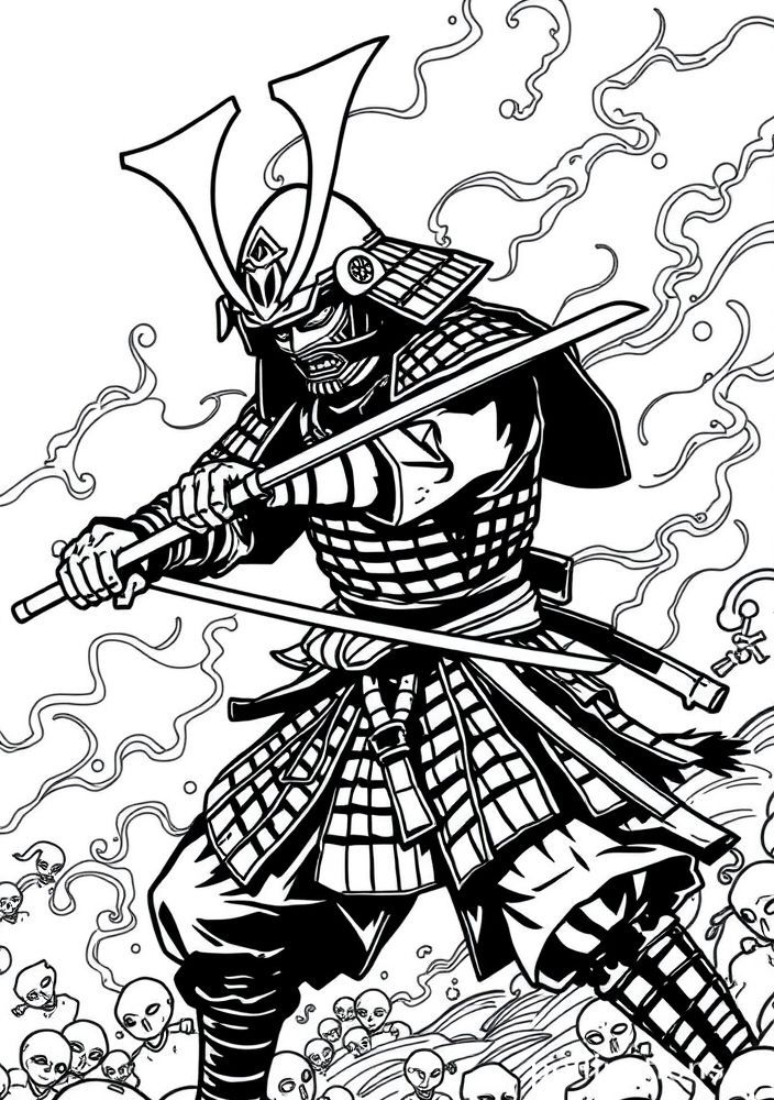 Desenho de Samurais em Luta para colorir