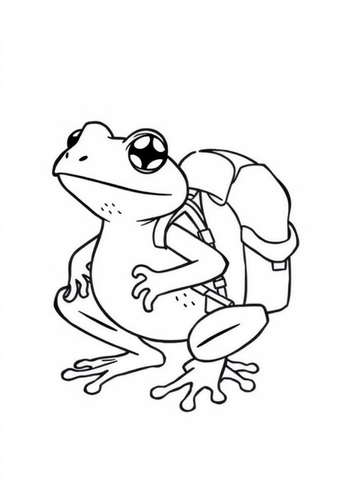 Desenho de Sapo Aventureiro com Mochila para Colorir