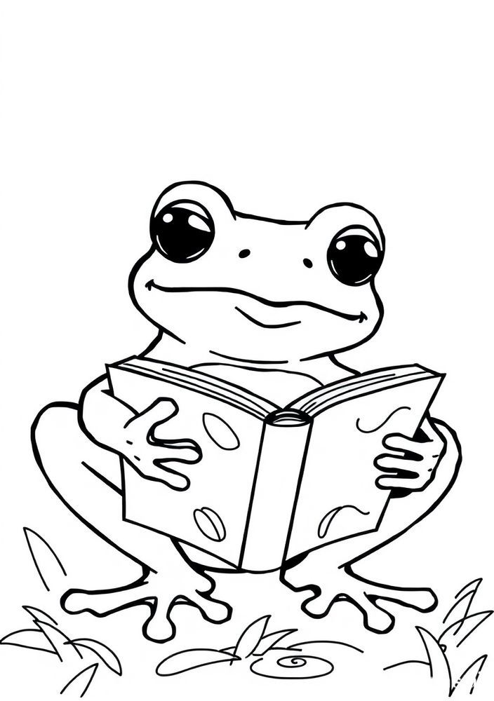 Desenho de Sapo Com um Livro para Colorir