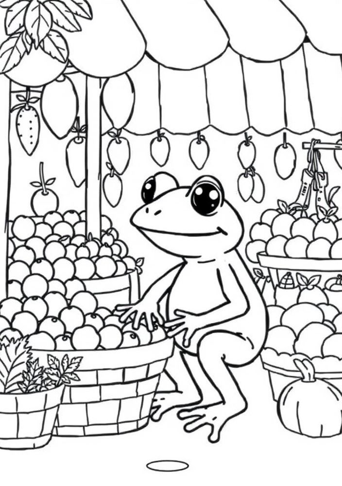 Desenho de Sapo Comerciando Frutas para colorir