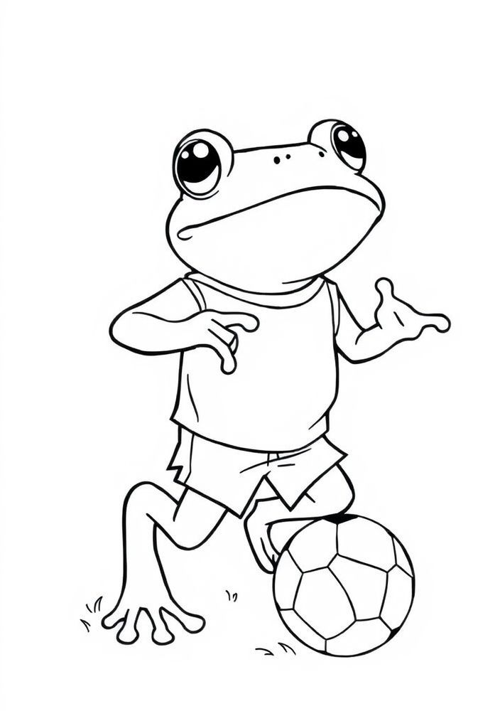 Desenho de Sapo Esportista Jogando Futebol para Colorir