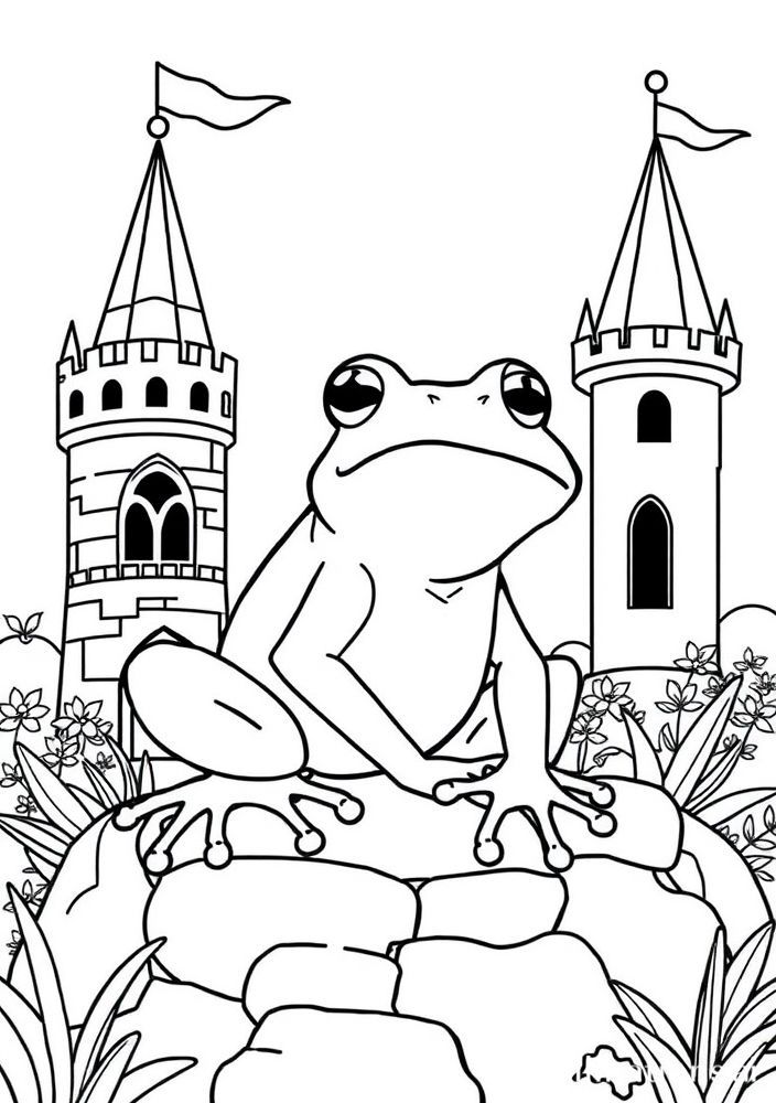 Desenho de Sapo Fabuloso em Um Castelo para Colorir