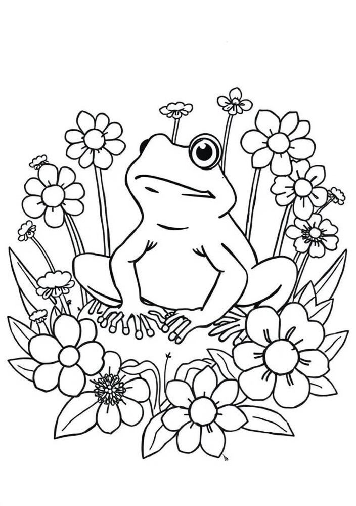 Desenho de Sapo Feliz na Primavera para colorir