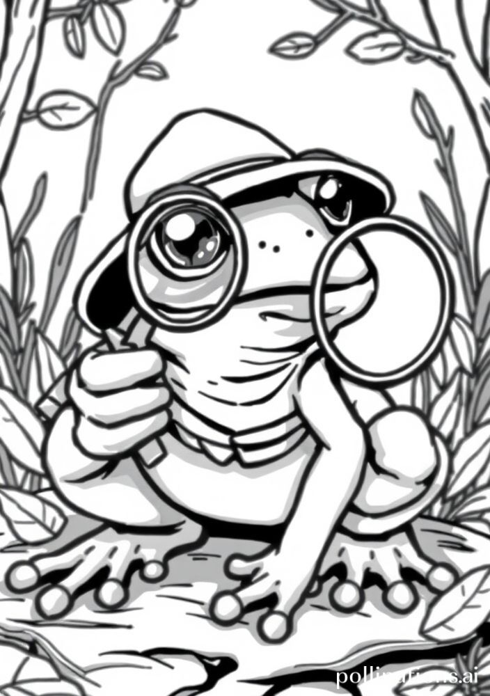 Desenho de Sapo Investigador com Lupa para Colorir