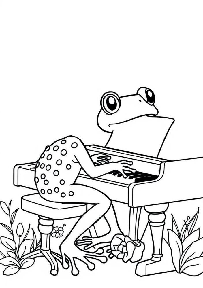 Desenho de Sapo Pianista para Colorir