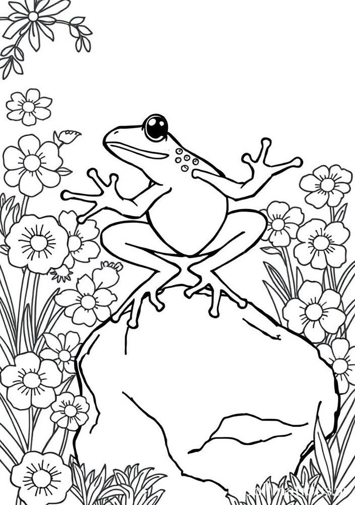Desenho de Sapo Saltando sobre uma Pedra para Colorir