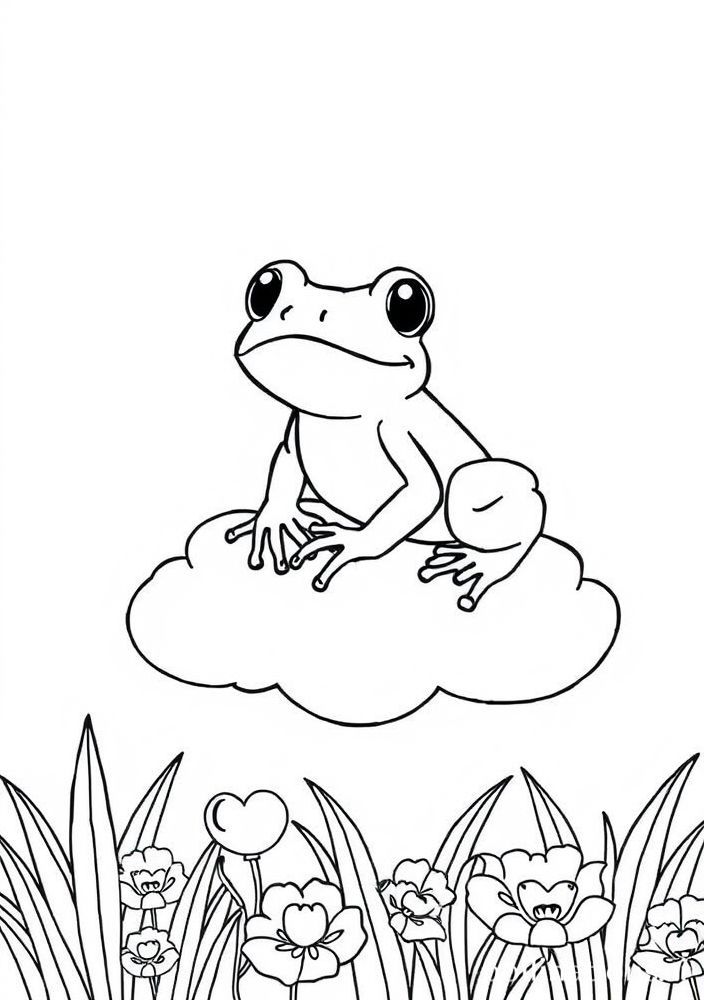 Desenho de Sapo Sonhador em Uma Nuvem para Colorir