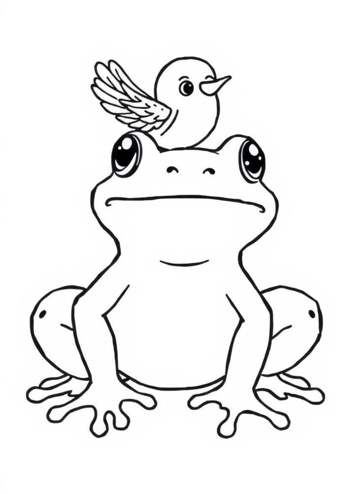 Desenho de Sapo com Amigo Pássaro para colorir