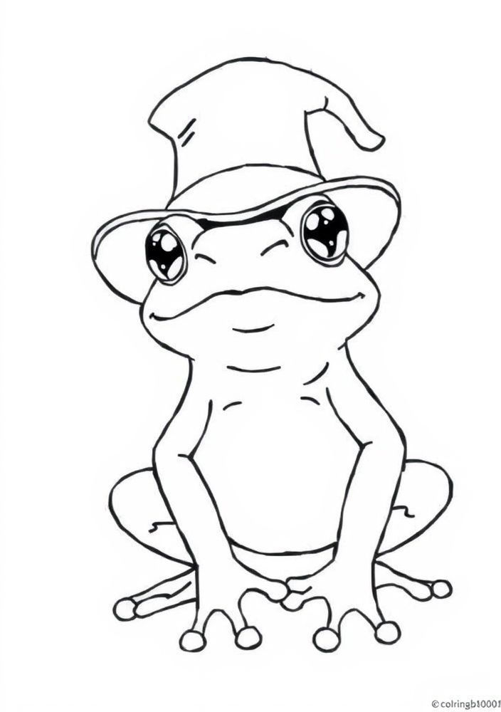 Desenho de Sapo com Chapéu de Mágico para Colorir