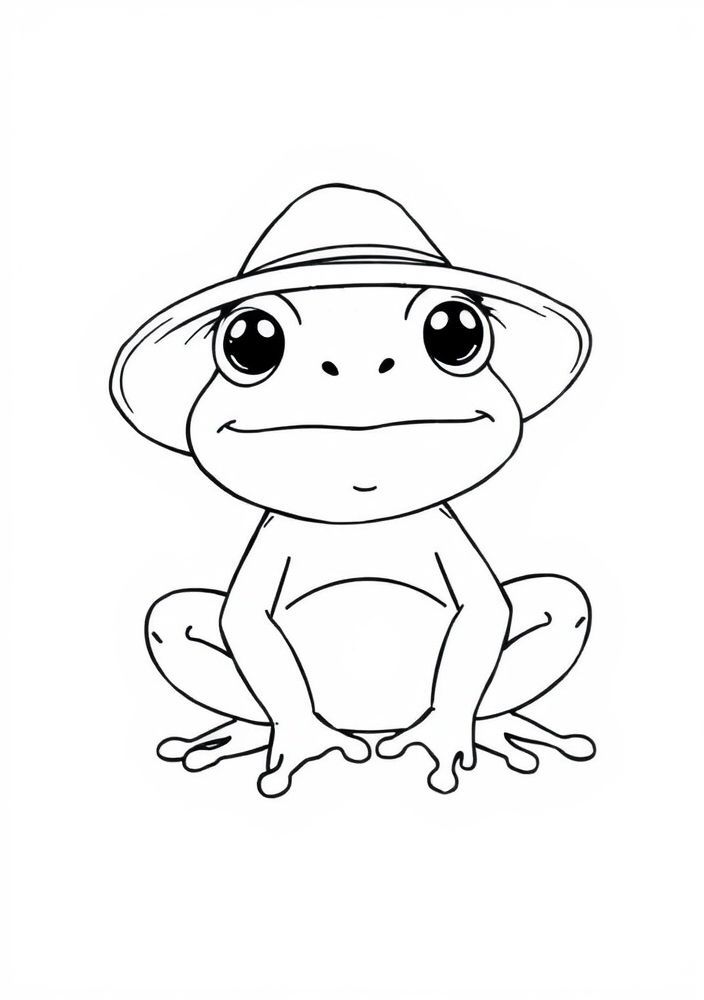 Desenho de Sapo com Chapéu de Palha para Colorir