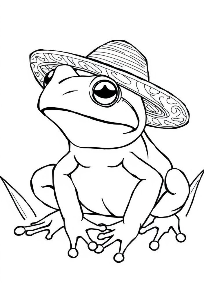 Desenho de Sapo com Chapéu de Palha para colorir