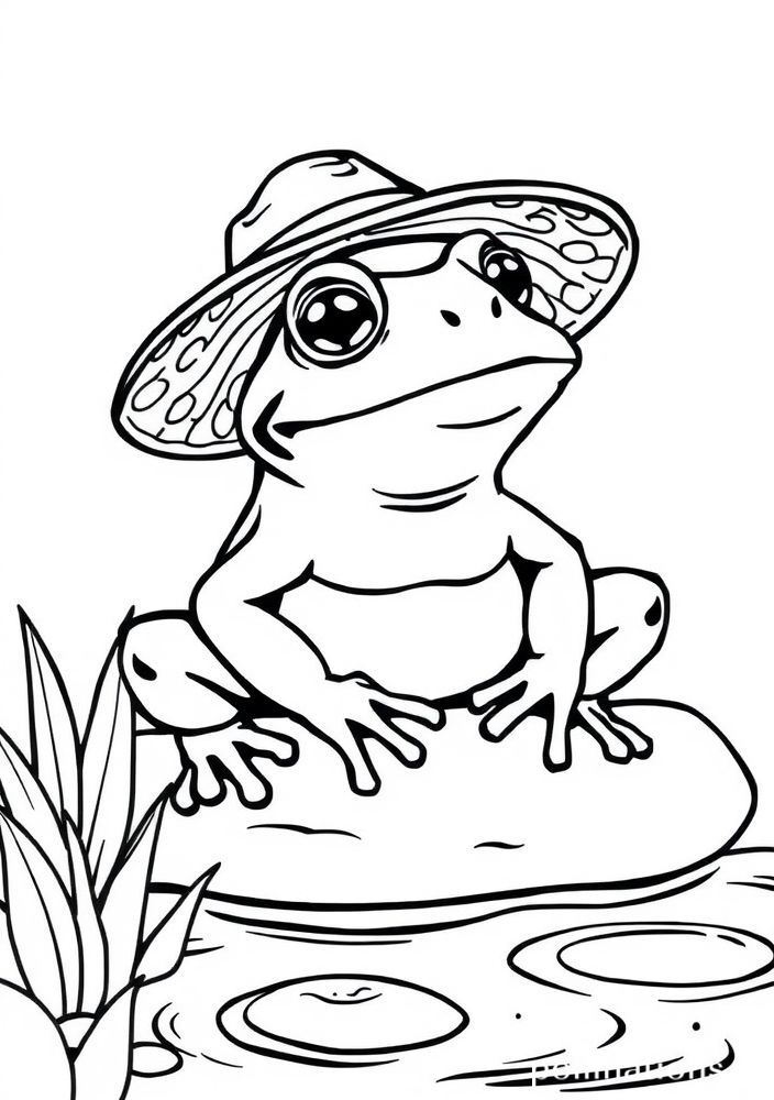 Desenho de Sapo com Chapéu de Sol para colorir