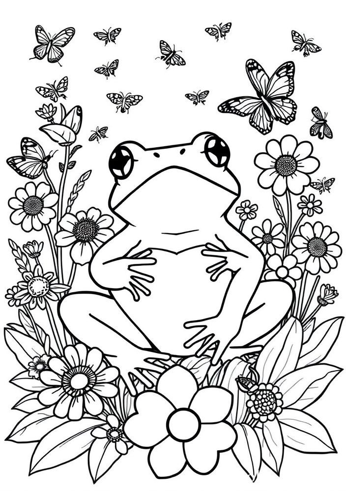 Desenho de Sapo com Elementos da Natureza para colorir
