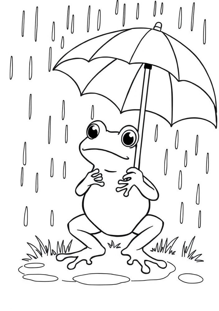 Desenho de Sapo com Um Guarda-Chuva para colorir