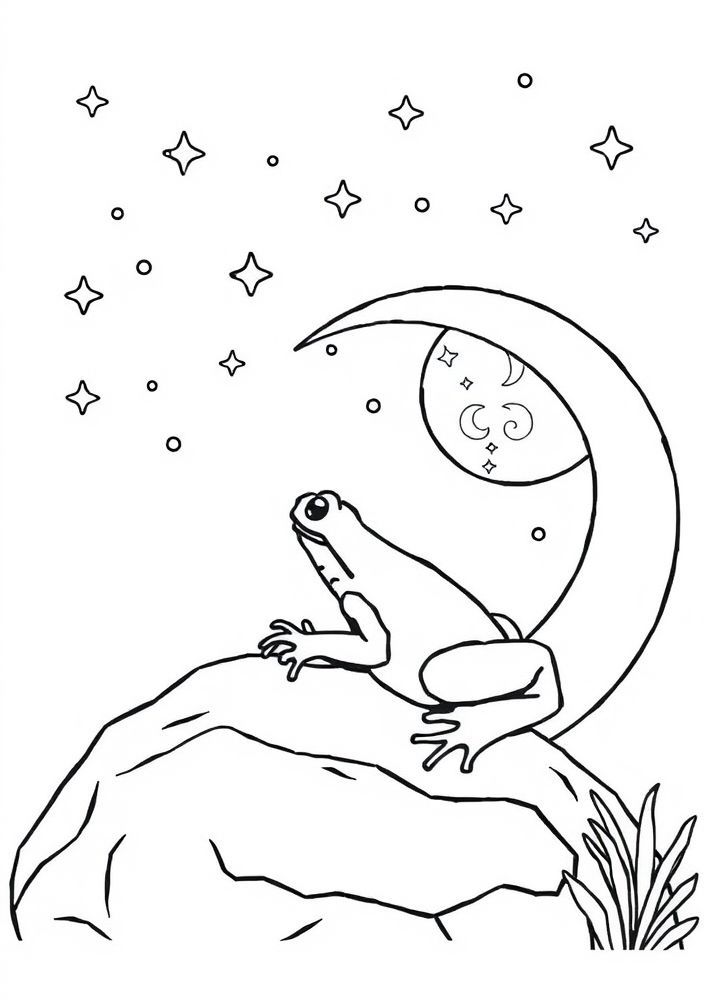 Desenho de Sapo contando Estrelas para colorir