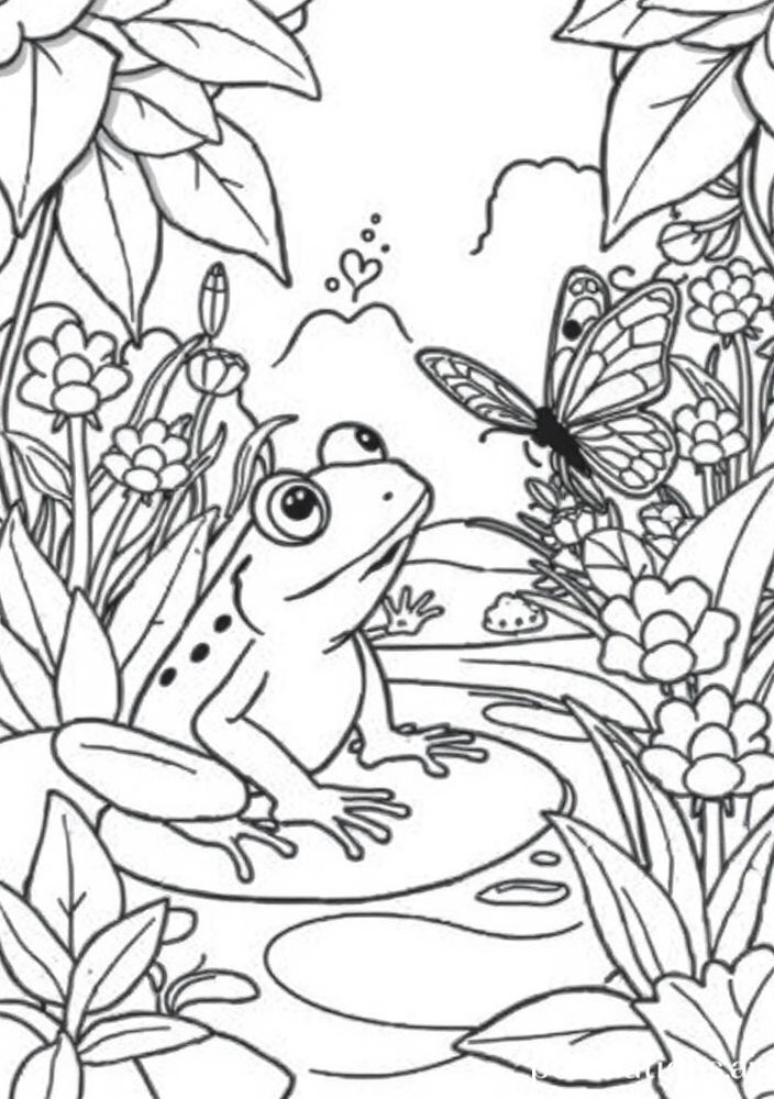 Desenho de Sapo e Borboleta para Colorir